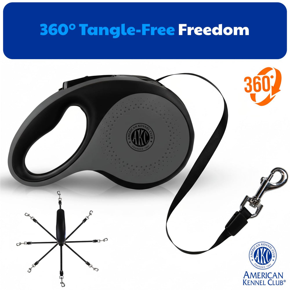 American Kennel Club retractable leash packaging on display with size options
