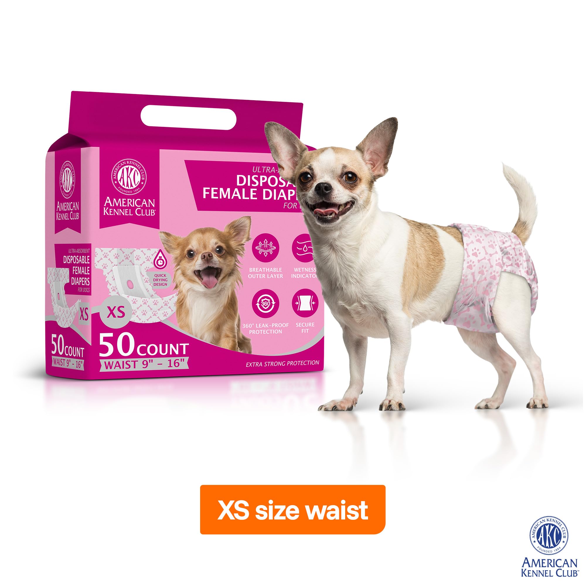 American Kennel Club wrap shows quick-drying core for faster cleanup.