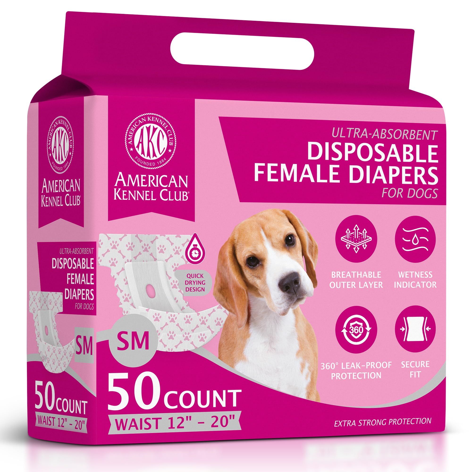 American Kennel Club female dog wrap with wetness indicator signals when to change.