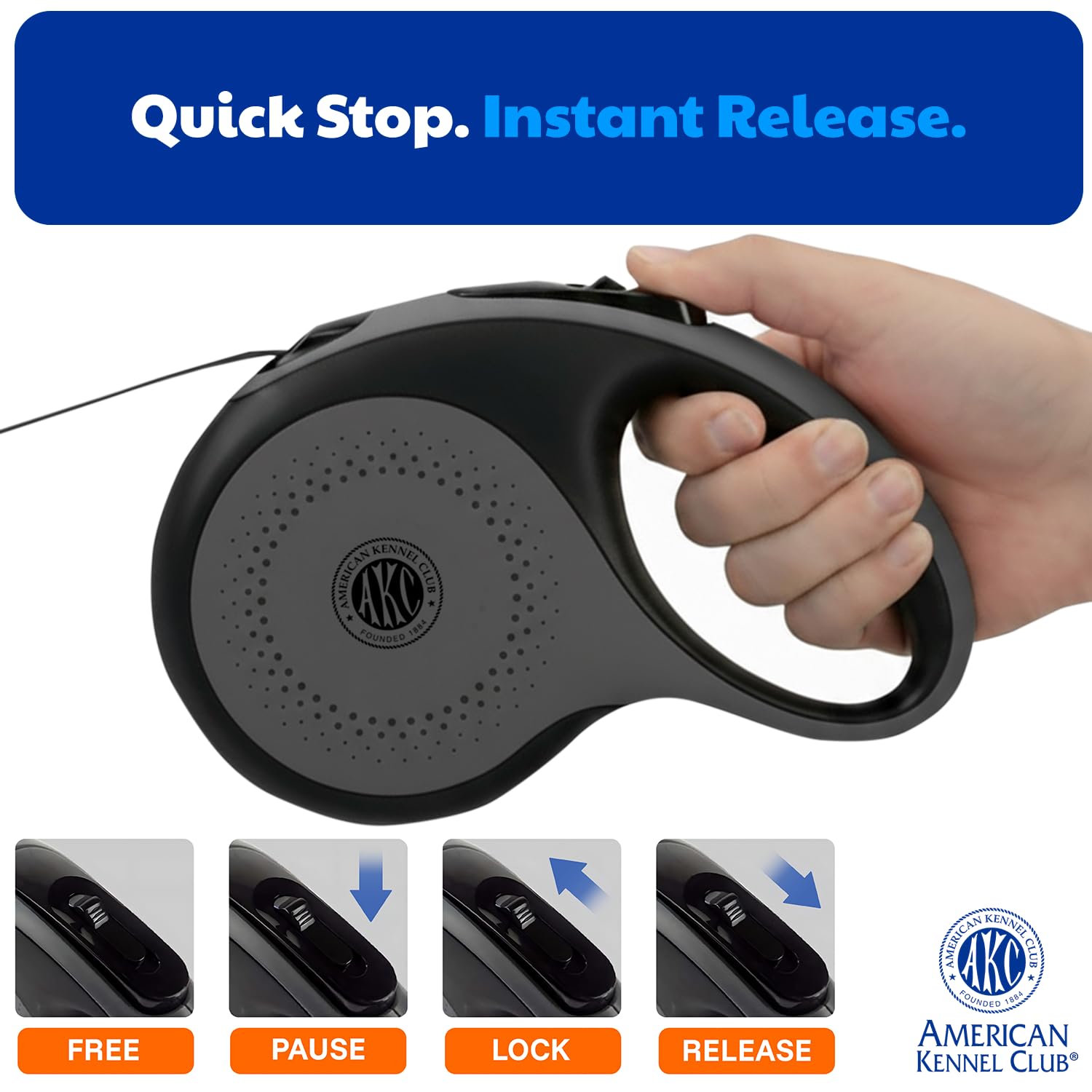 American Kennel Club retractable leash with tangle-free swivel clip prevents twists during runs