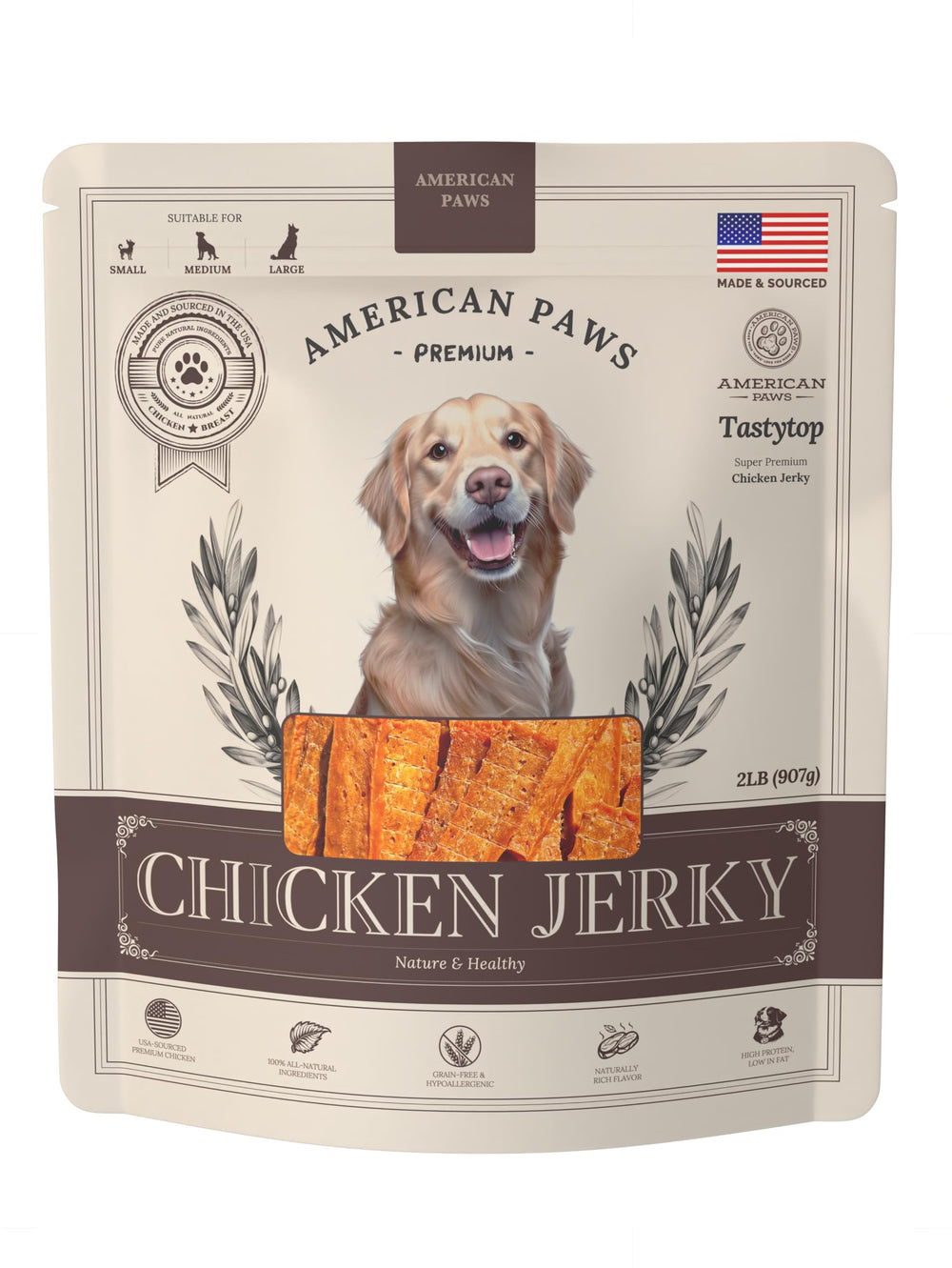 American Paws grain-free recipe label on packaging