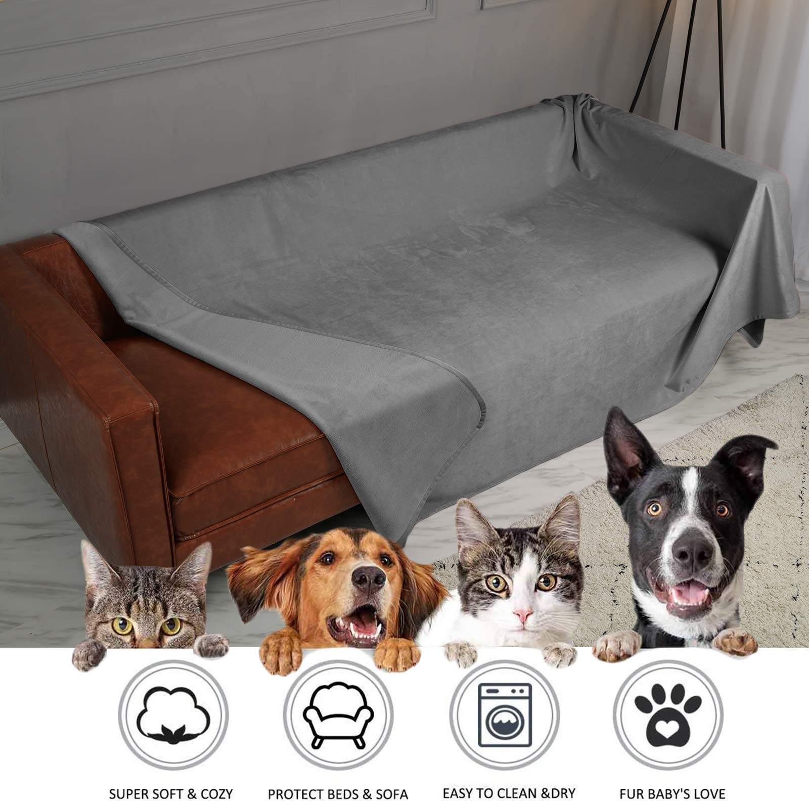 Ameritex pet bed blanket spread over a large bed for lounging.