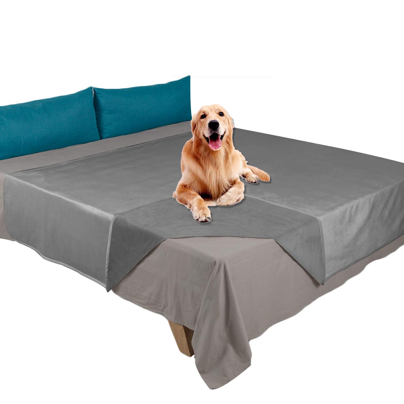 Ameritex pet bed blanket easy flip between light grey and grey.