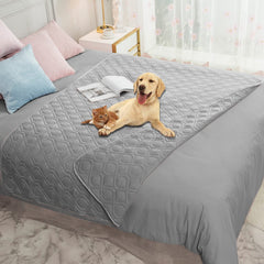 Ameritex waterproof blanket cover on a couch protects furniture from spills.