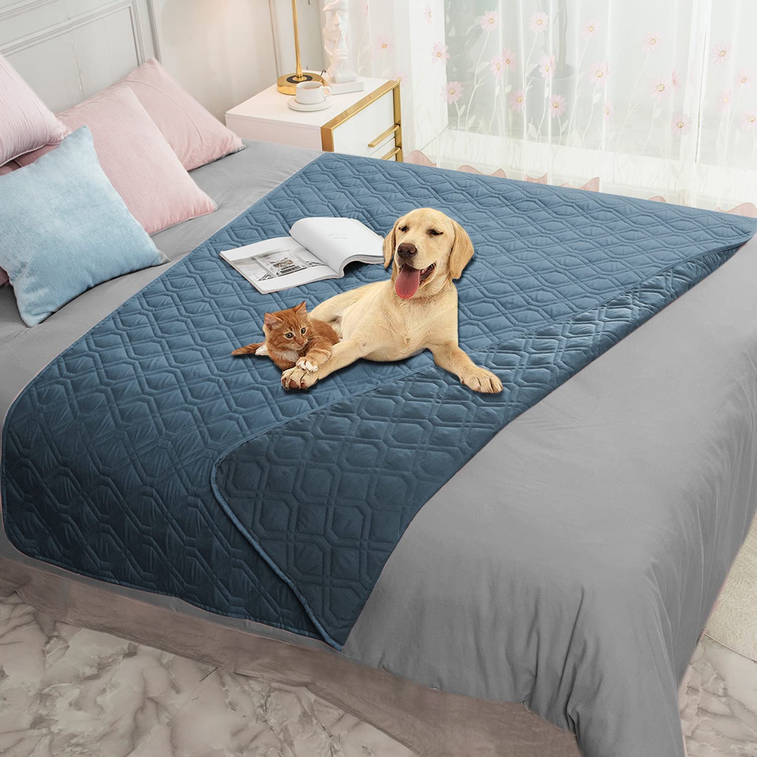 Ameritex waterproof blanket reversible dog bed cover protects a sofa from spills