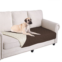 Ameritex waterproof dog bed cover on a sofa protecting furniture from spills