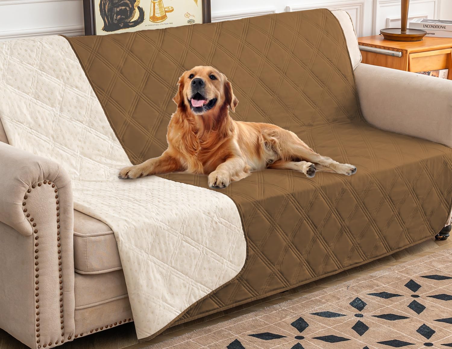 Ameritex waterproof dog bed cover in soft microfiber protects sofa