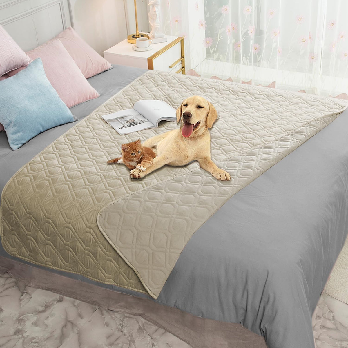 Ameritex waterproof dog bed cover top view protects furniture from spills