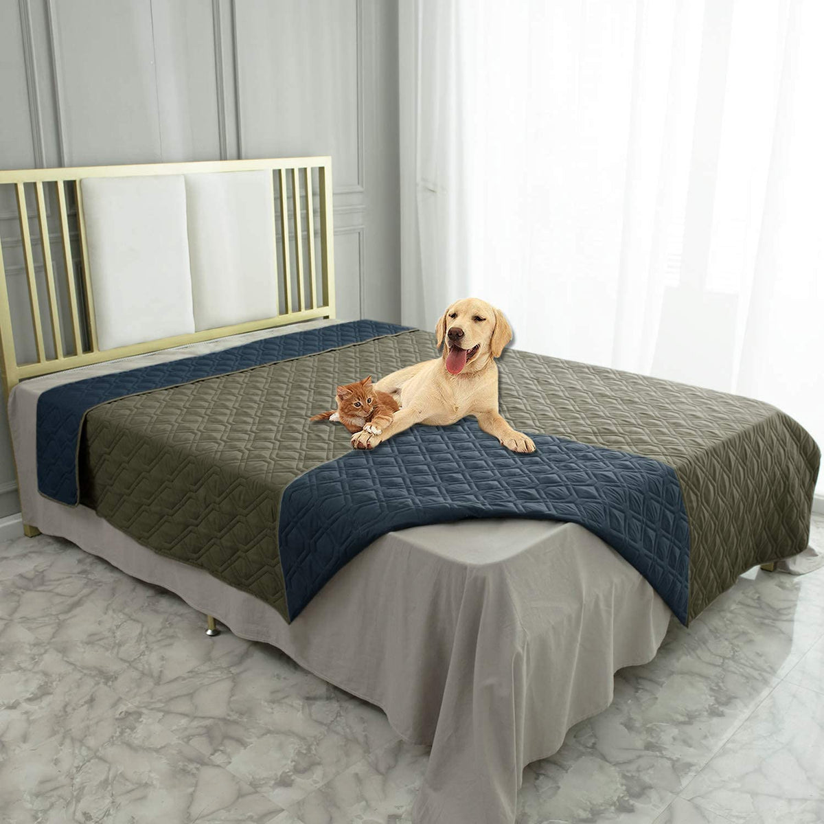 Ameritex waterproof dog bed cover protects furniture from spills.