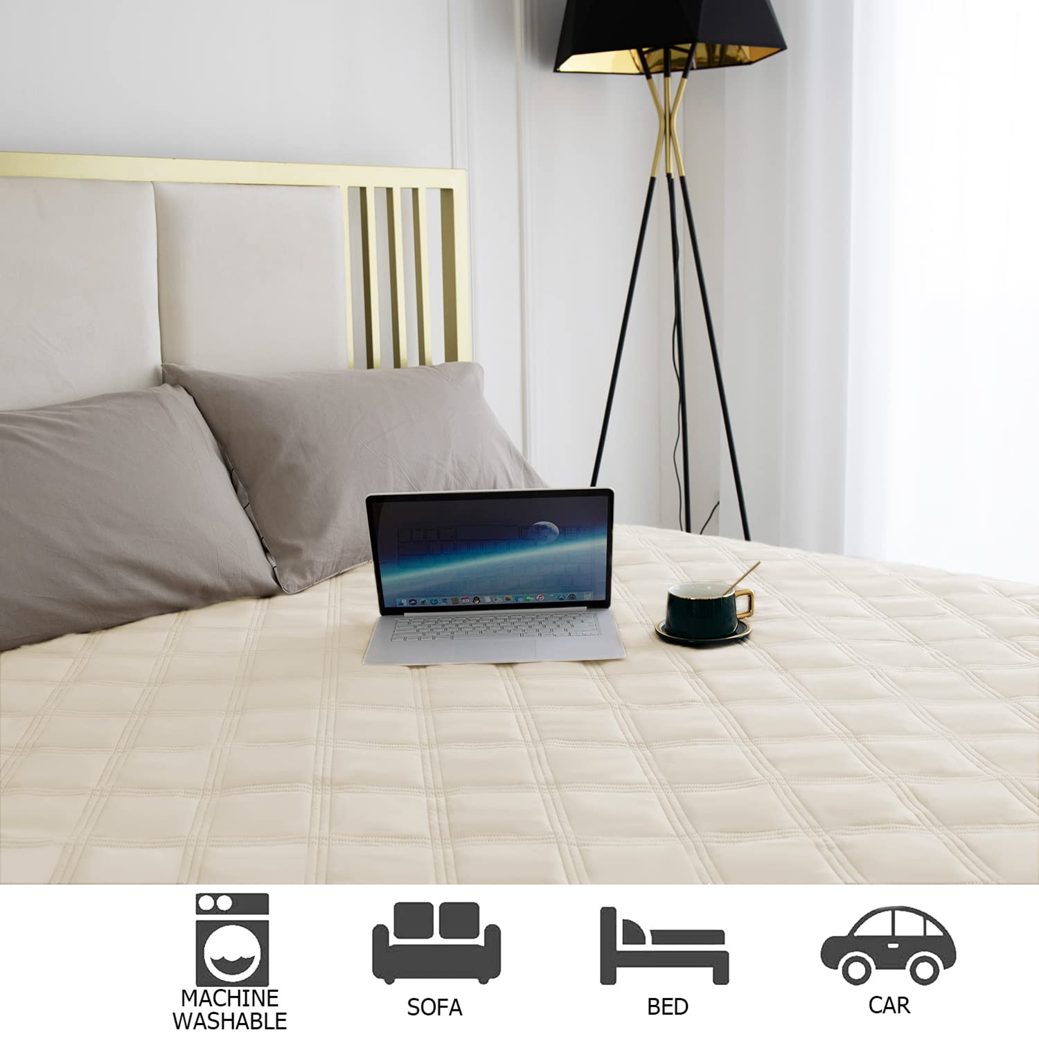 Ameritex bed cover with anti-slip back keeps blanket in place.