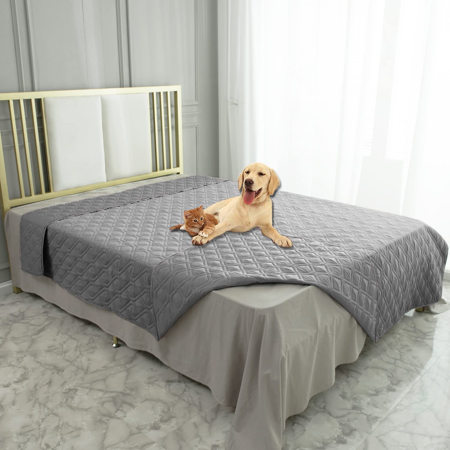 Ameritex waterproof reversible dog bed cover protects a sofa from spills