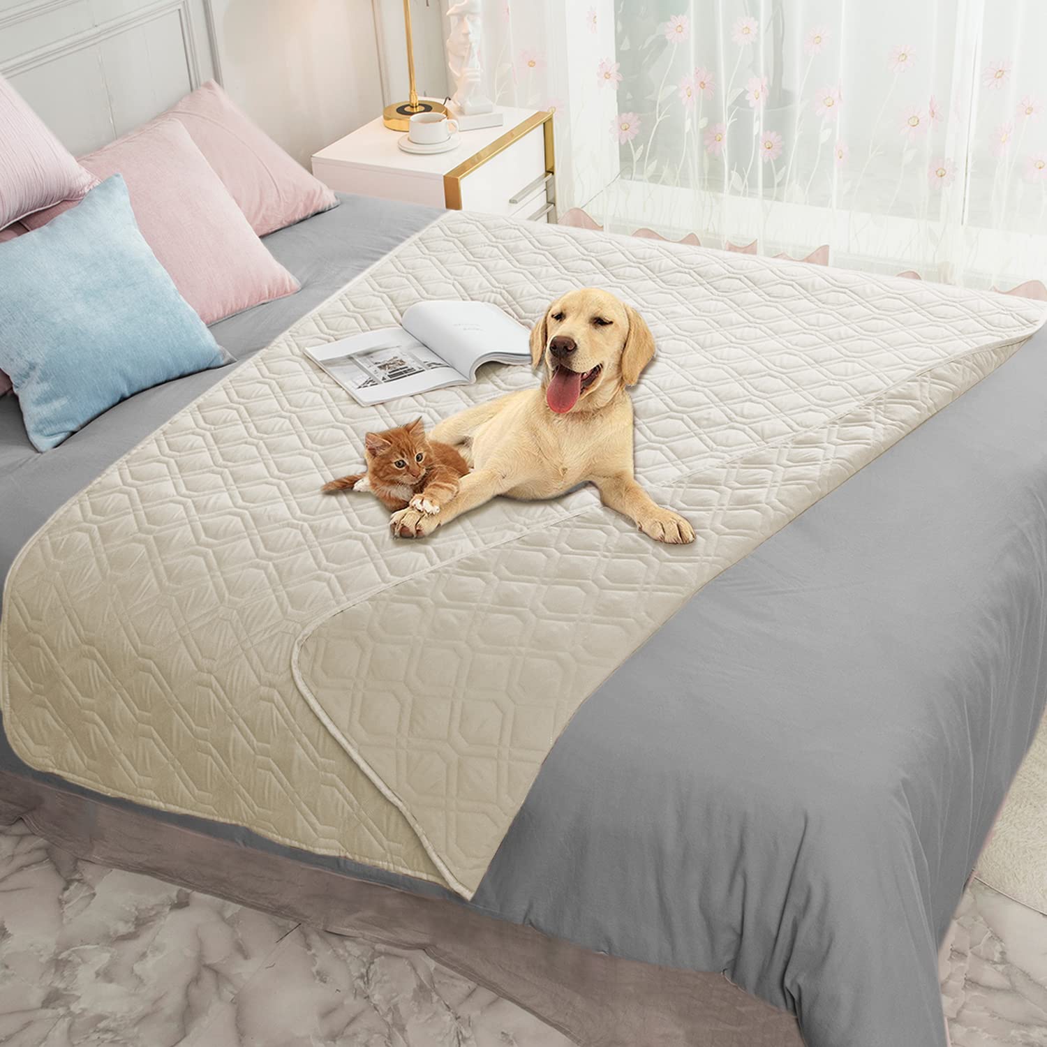 Ameritex waterproof reversible dog bed cover protects furniture from spills and accidents.