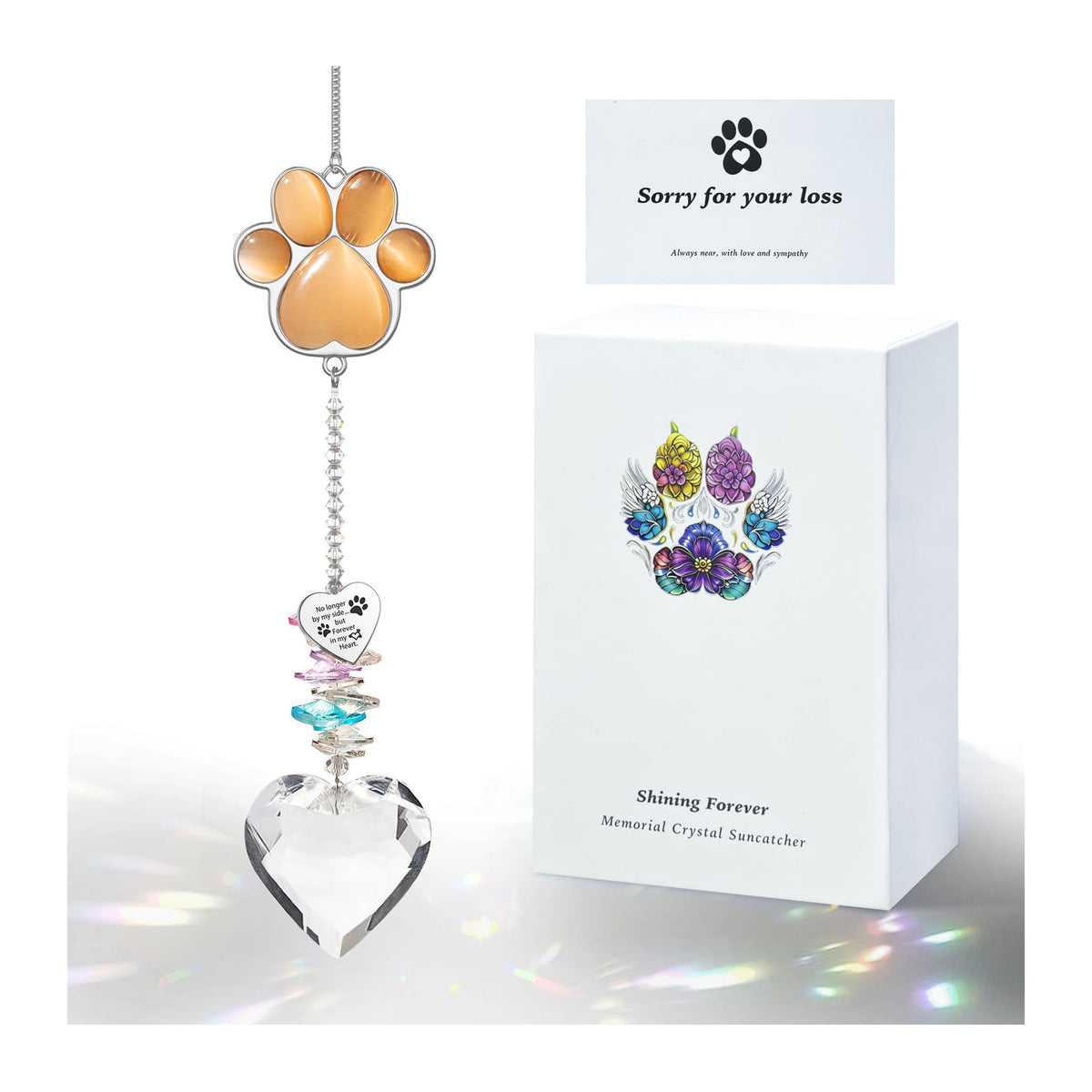 AMETHUARTZ Pet Memorial Suncatcher cat-paw crystal in orange-red for warm remembrance