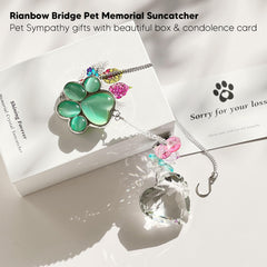 AMETHUARTZ Pet Memorial Suncatcher crystal sphere pendant flashes rainbow reflections in sunlight