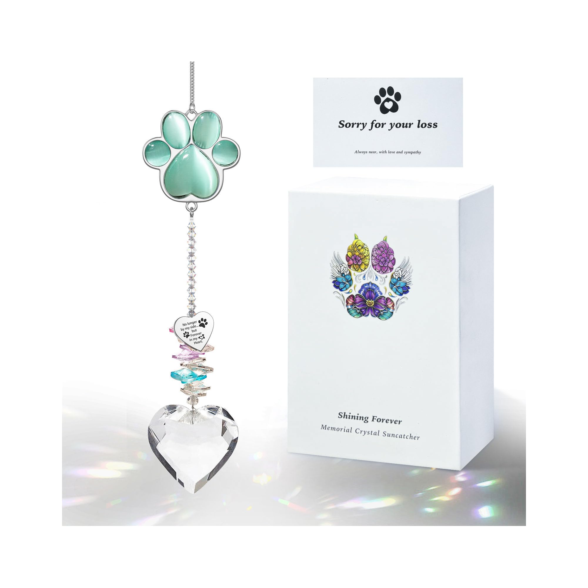 AMETHUARTZ Pet Memorial Suncatcher paw crystal captures cherished memories with a warm glow