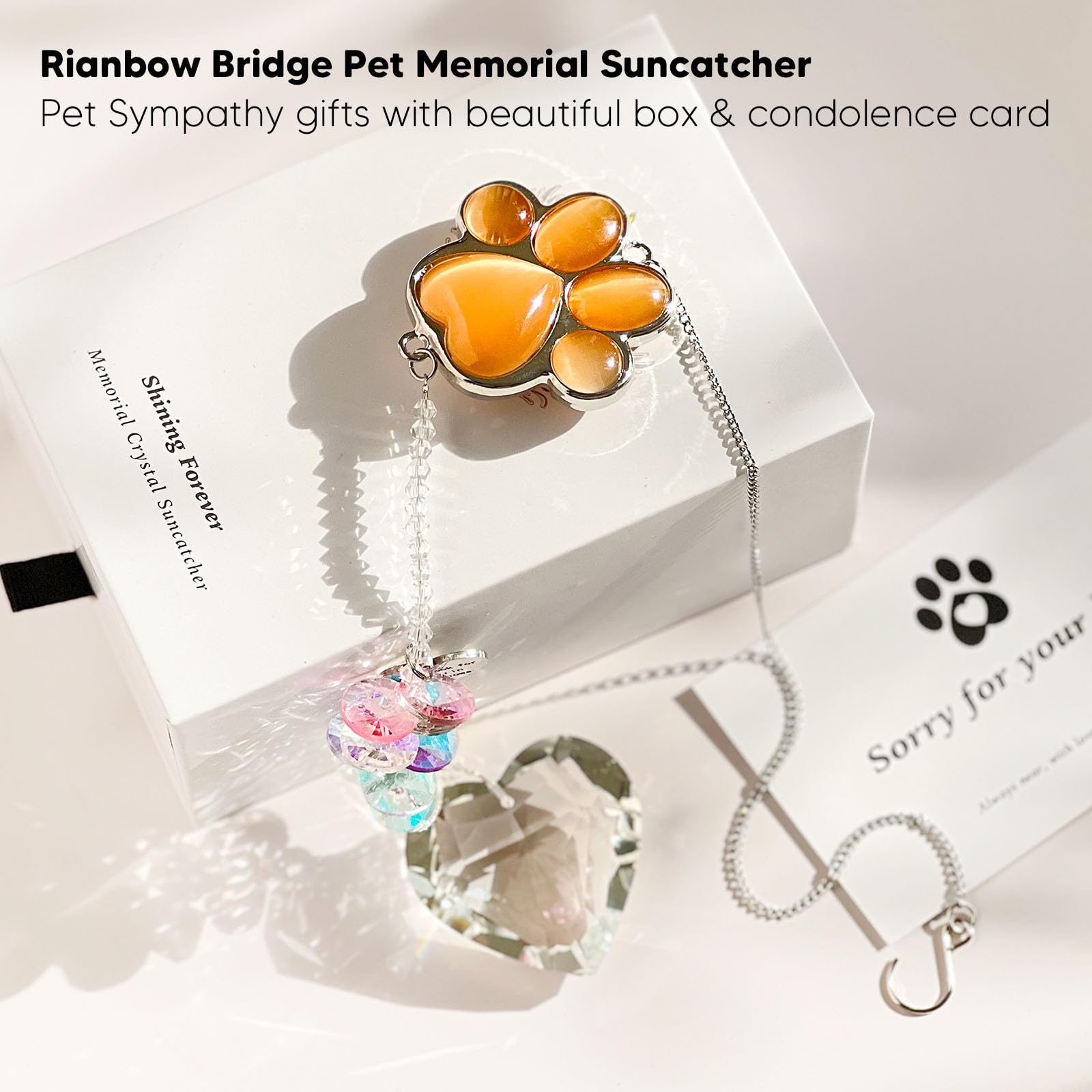 AMETHUARTZ Pet Memorial Suncatcher captures sunlight into rainbow reflections