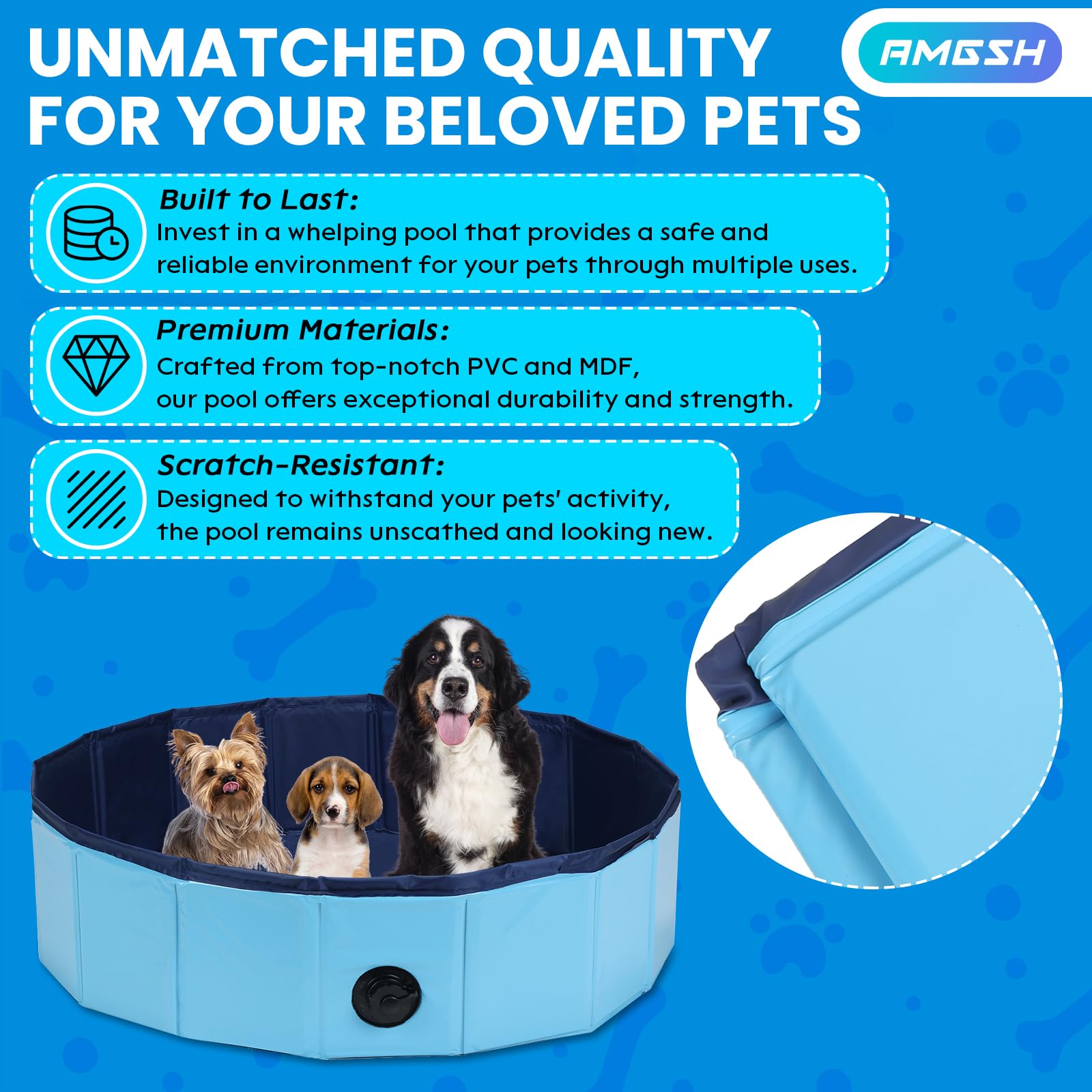 AMGSH portable plastic dog bath tub for indoor or outdoor use