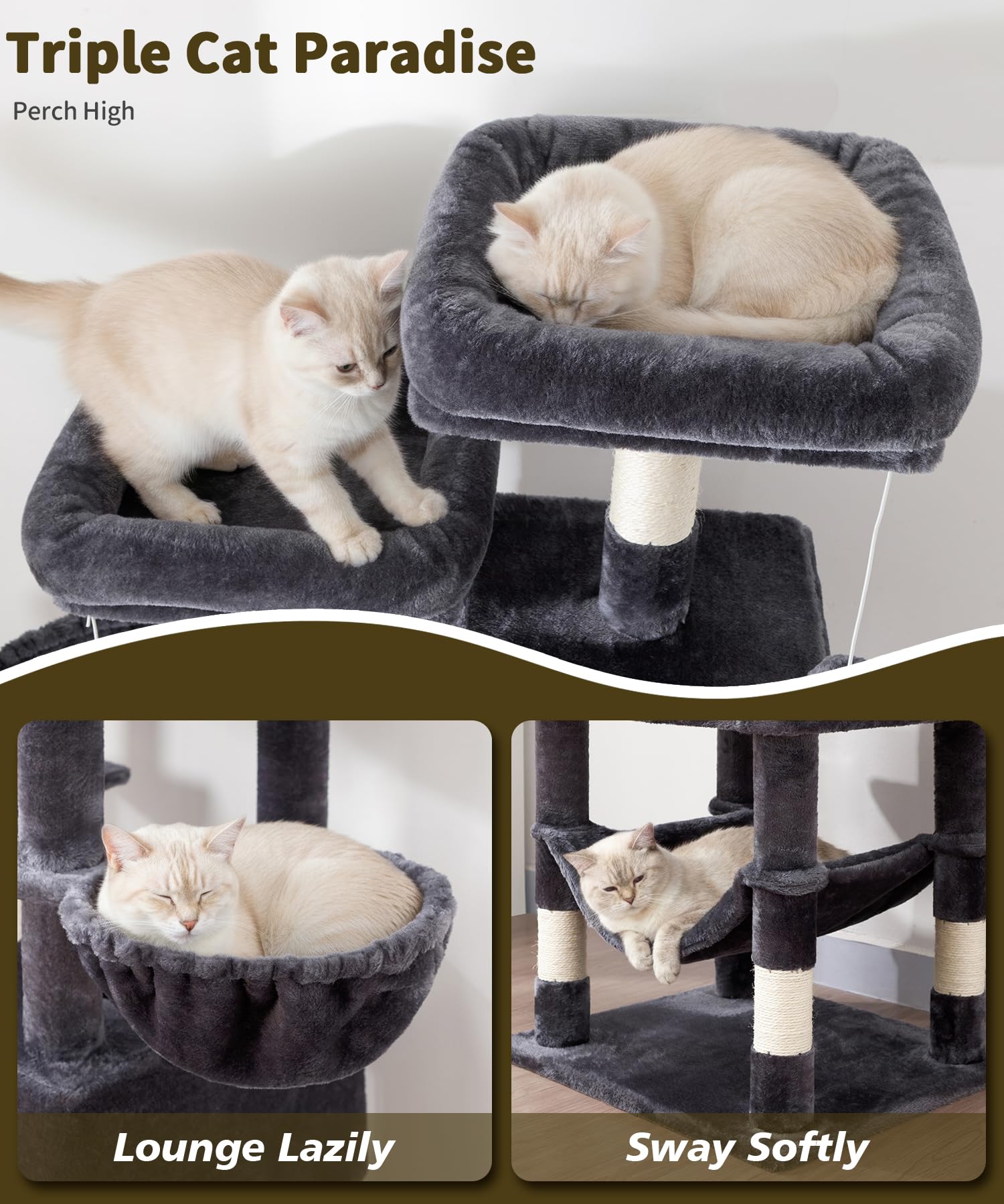 AMHANCIBLE cat tree with two large condos for private naps