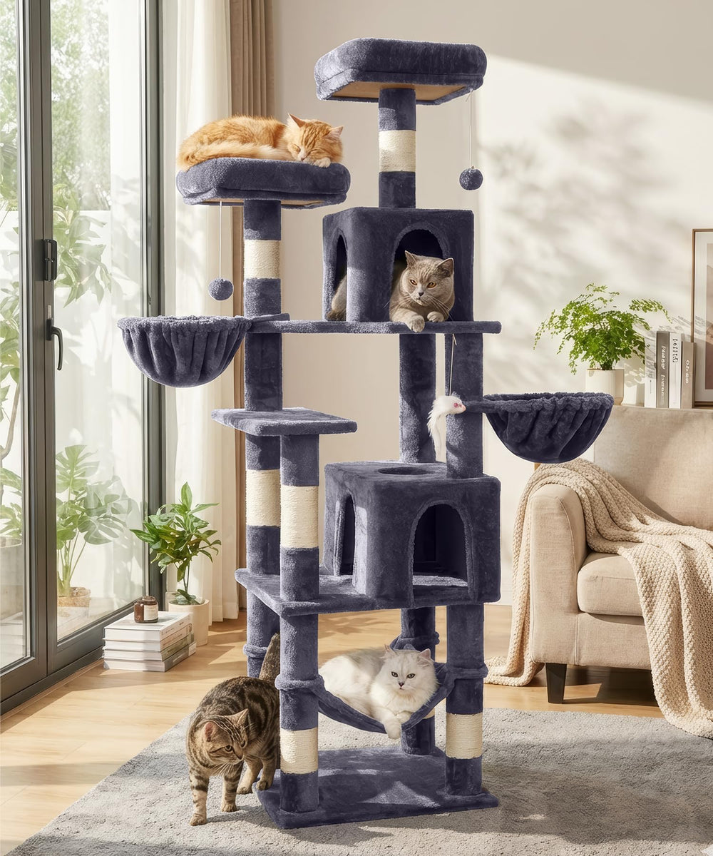 AMHANCIBLE 70-inch cat tree tower with easy assembly for multi-cat homes