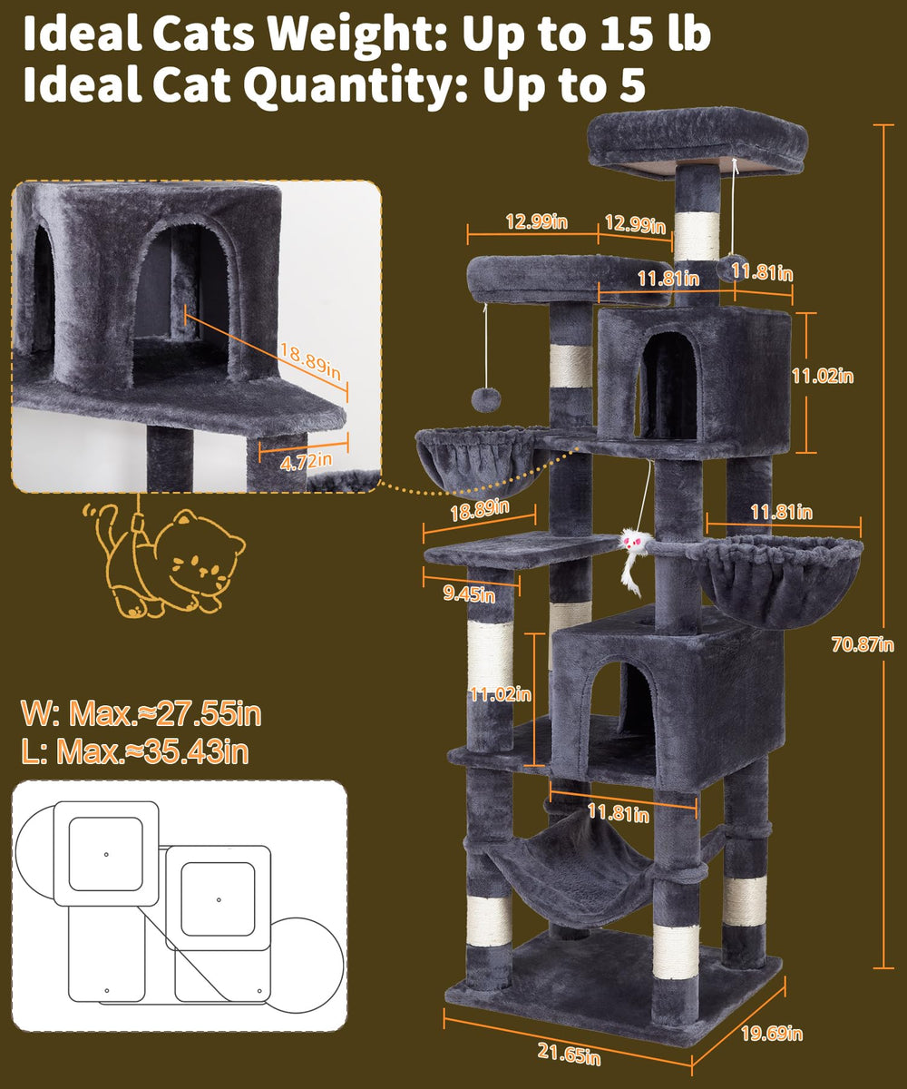 AMHANCIBLE cat tree with multi-level platforms for climbing and exploration