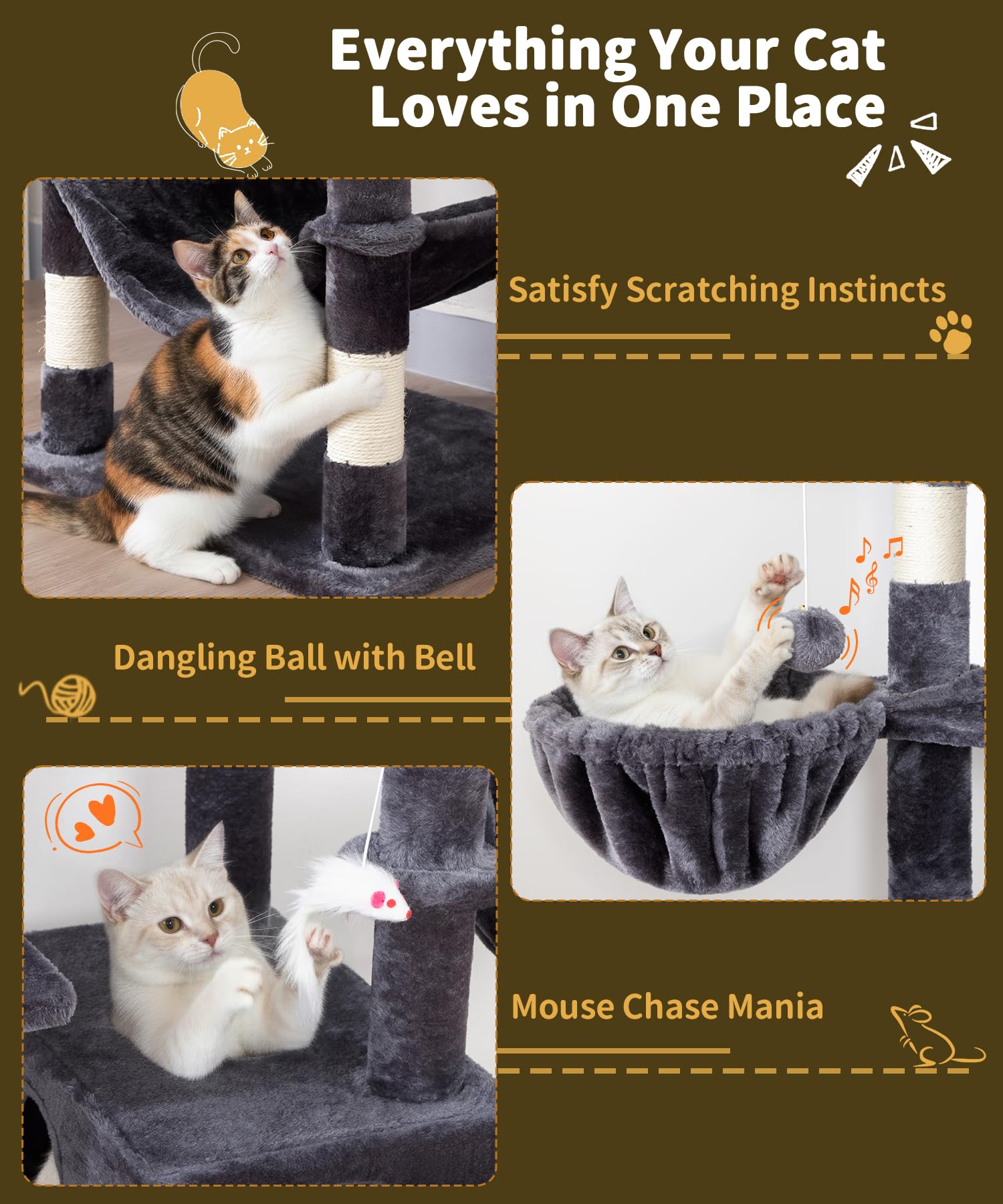 AMHANCIBLE cat tree with sisal posts to protect furniture during scratching