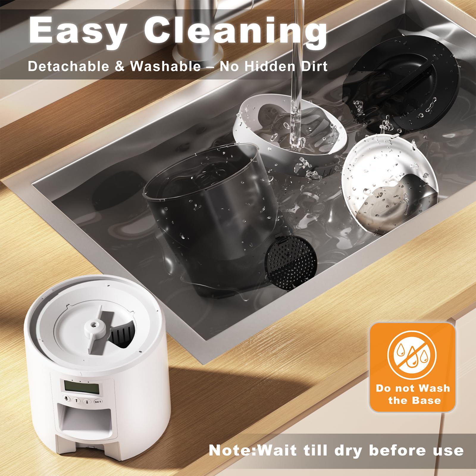 Amiaorican feeder clover rotor minimizes kibble jams for smooth portions.