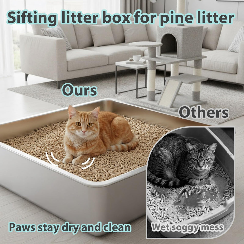 Amibud stainless steel sifting litter box mechanism in action for easy separation