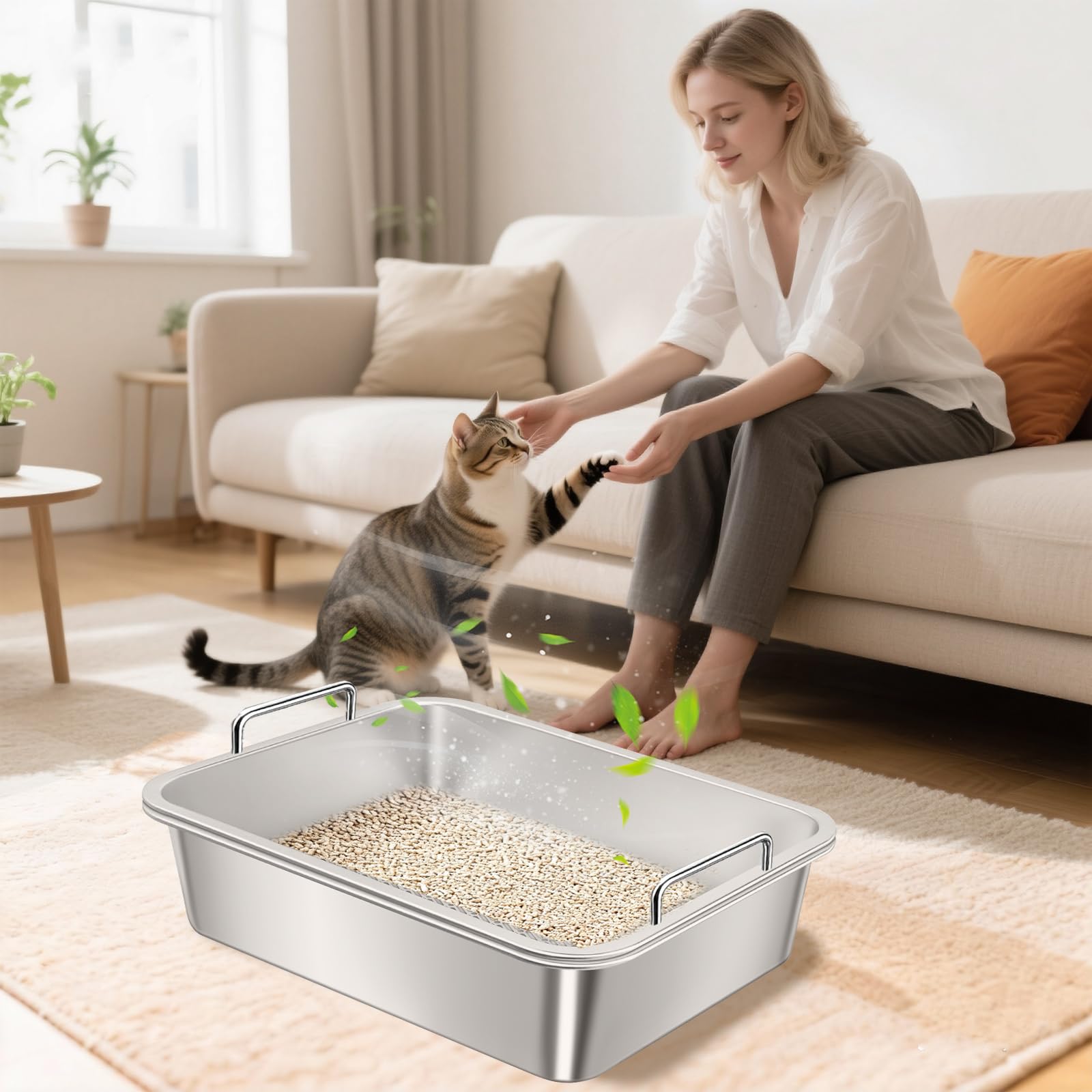 Amibud sifting litter box in use demonstrates secure space and stability for multi-cat homes