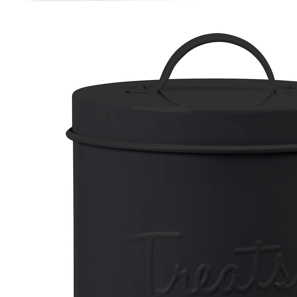 Amici Pet noir finish canister with ribbed base complements any decor.