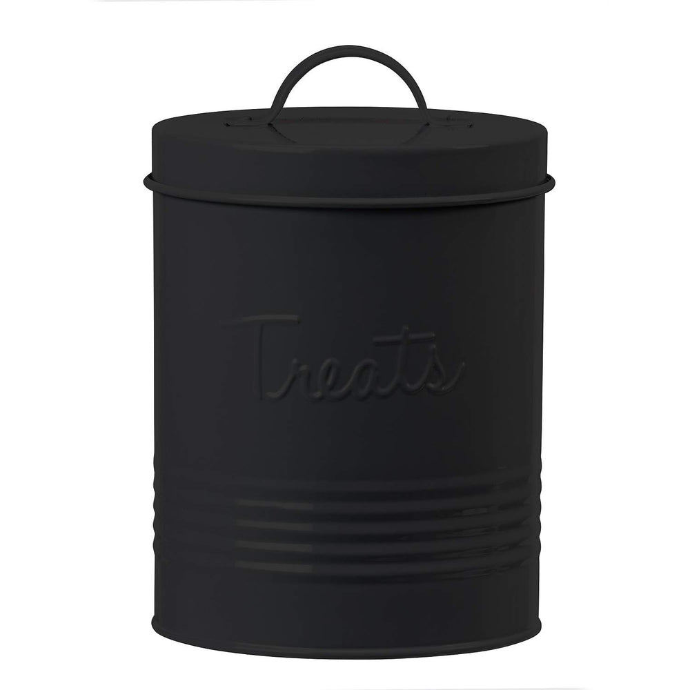 Amici Pet retro metal storage canister keeps treats fresh and organized.