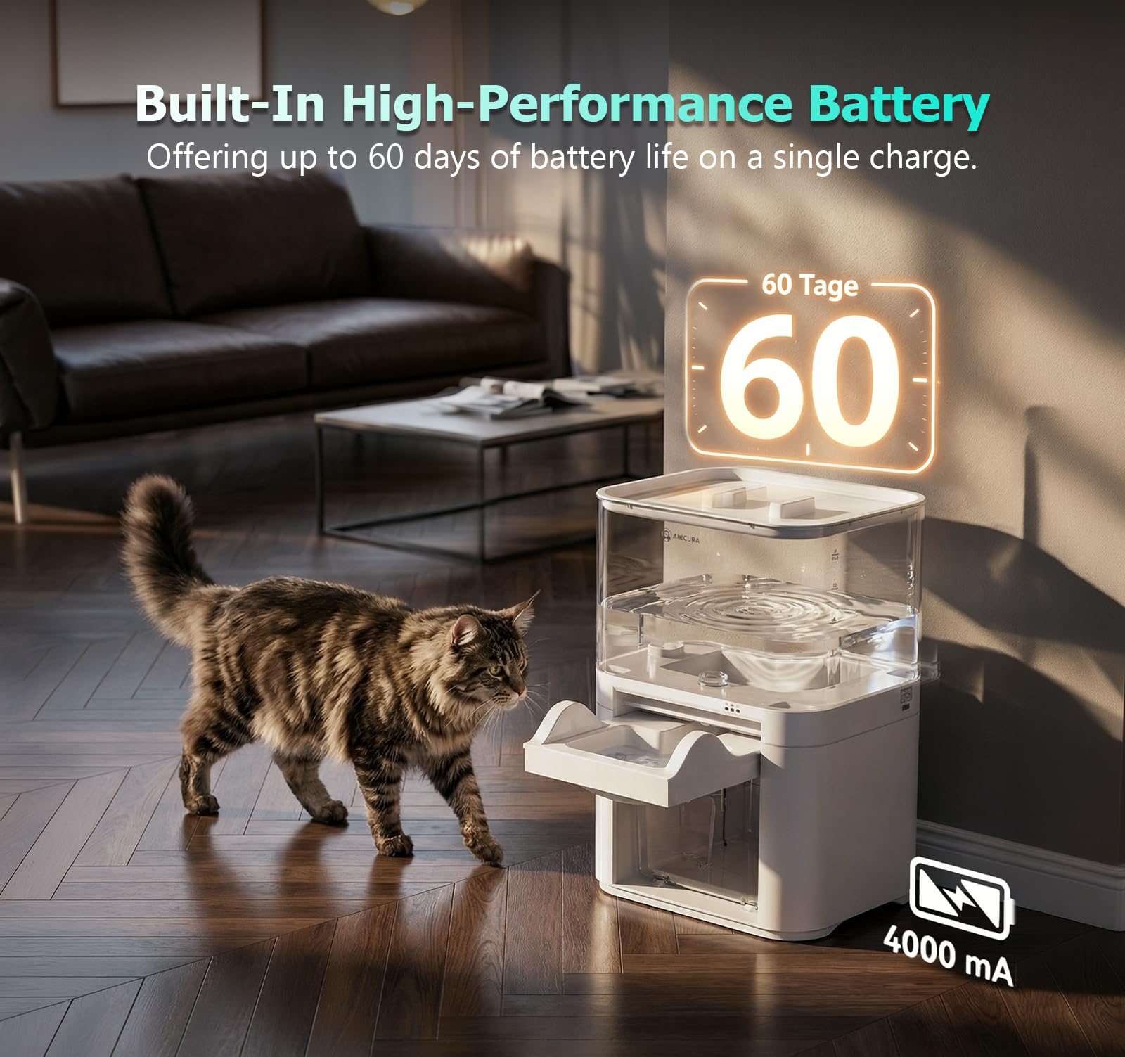 Amicura A10 infrared sensor detects cat approach to dispense fresh water.