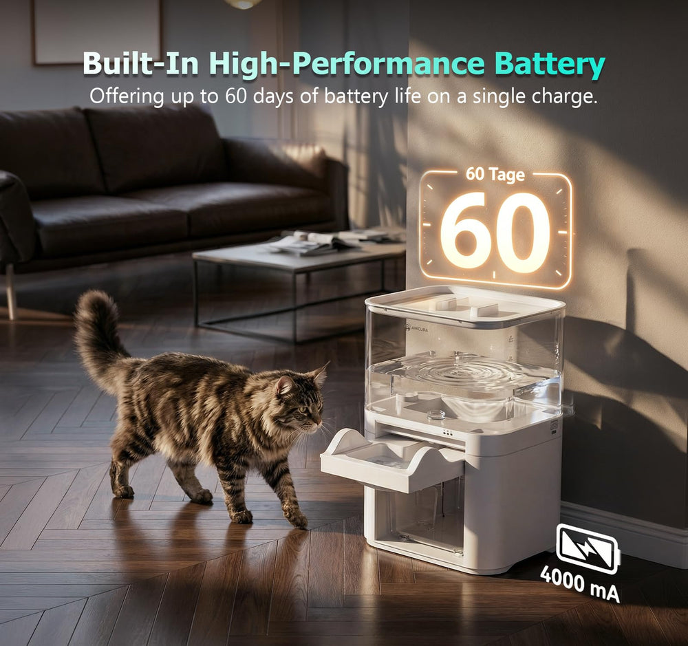 Amicura A10 infrared sensor detects cat approach to dispense fresh water.