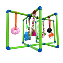 Amlmpet Puppy Play Gym frame with hanging toys boosts interactive play for small dogs.