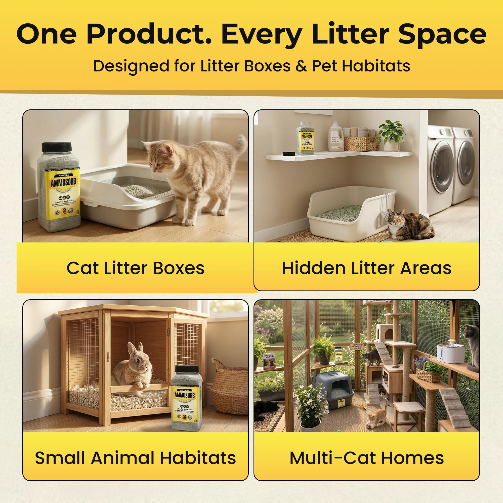 AMMOSORB simple 3 step application for litter and carpet odor control