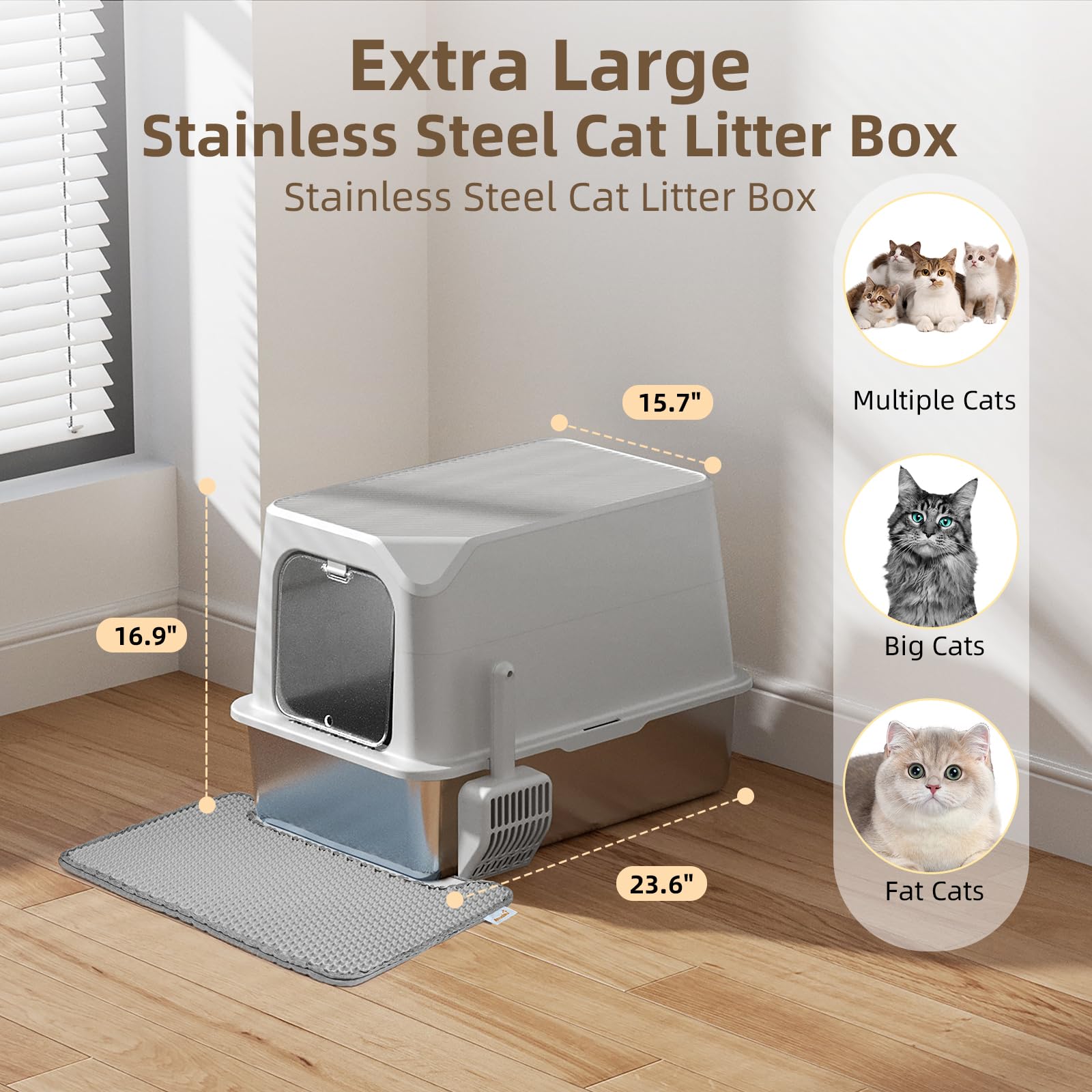 Amniau oversized box with 70-liter capacity accommodates large or multiple cats