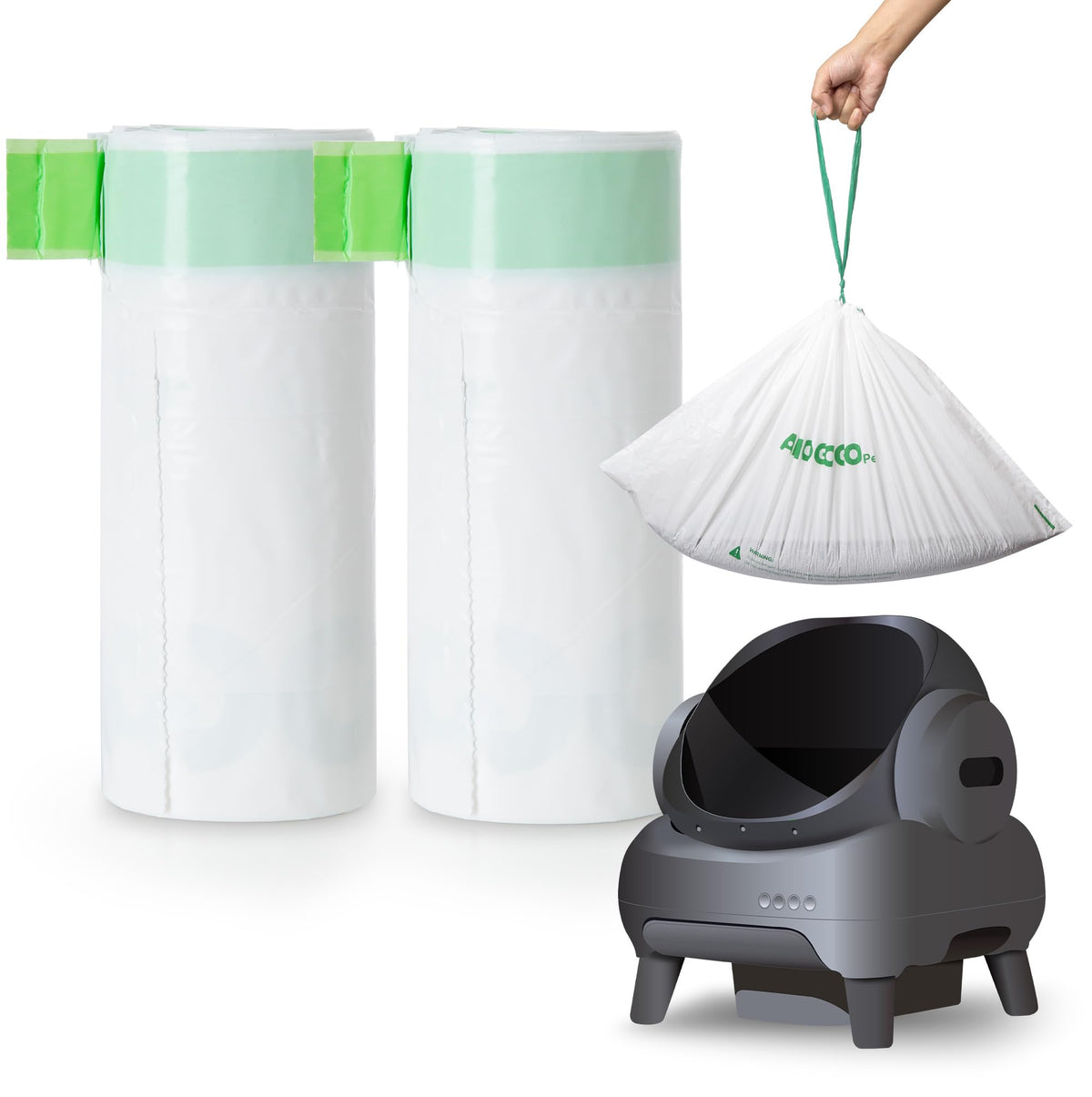AMOGOGOPET 50-pack litter bags fit M1 and Open-X for tidy waste disposal.