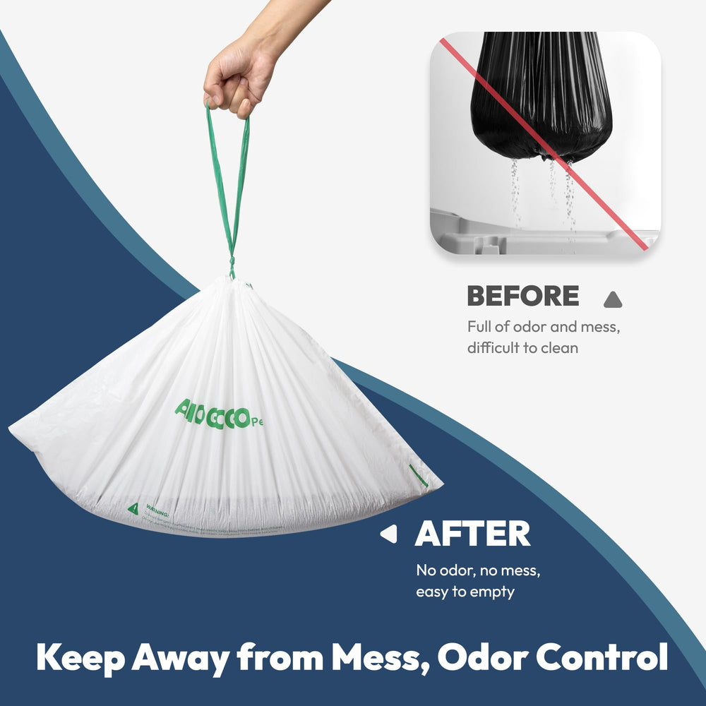 AMOGOGOPET drawstring closure seals litter and odors.