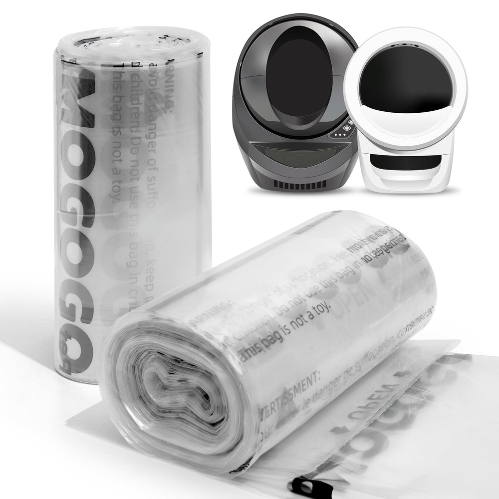 AMOGOGOPET waste bags showing compatibility with Litter Robot 4/5/3 for clean changes