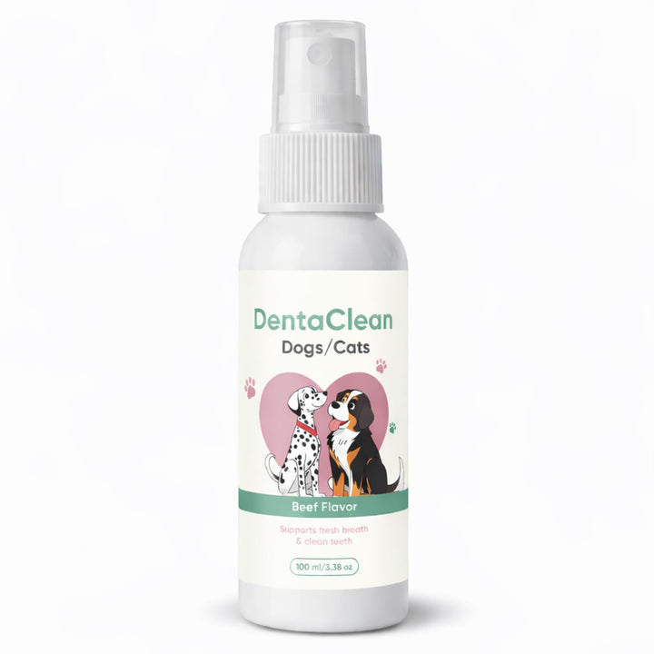 AMOQUCT Dentaclean bottle for dogs and cats promotes fresher breath and cleaner teeth.