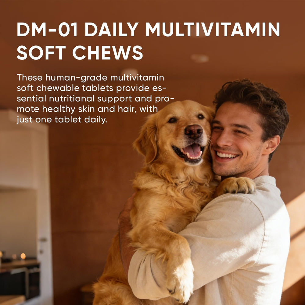 Active dog during play with DM-01 supporting vitality.
