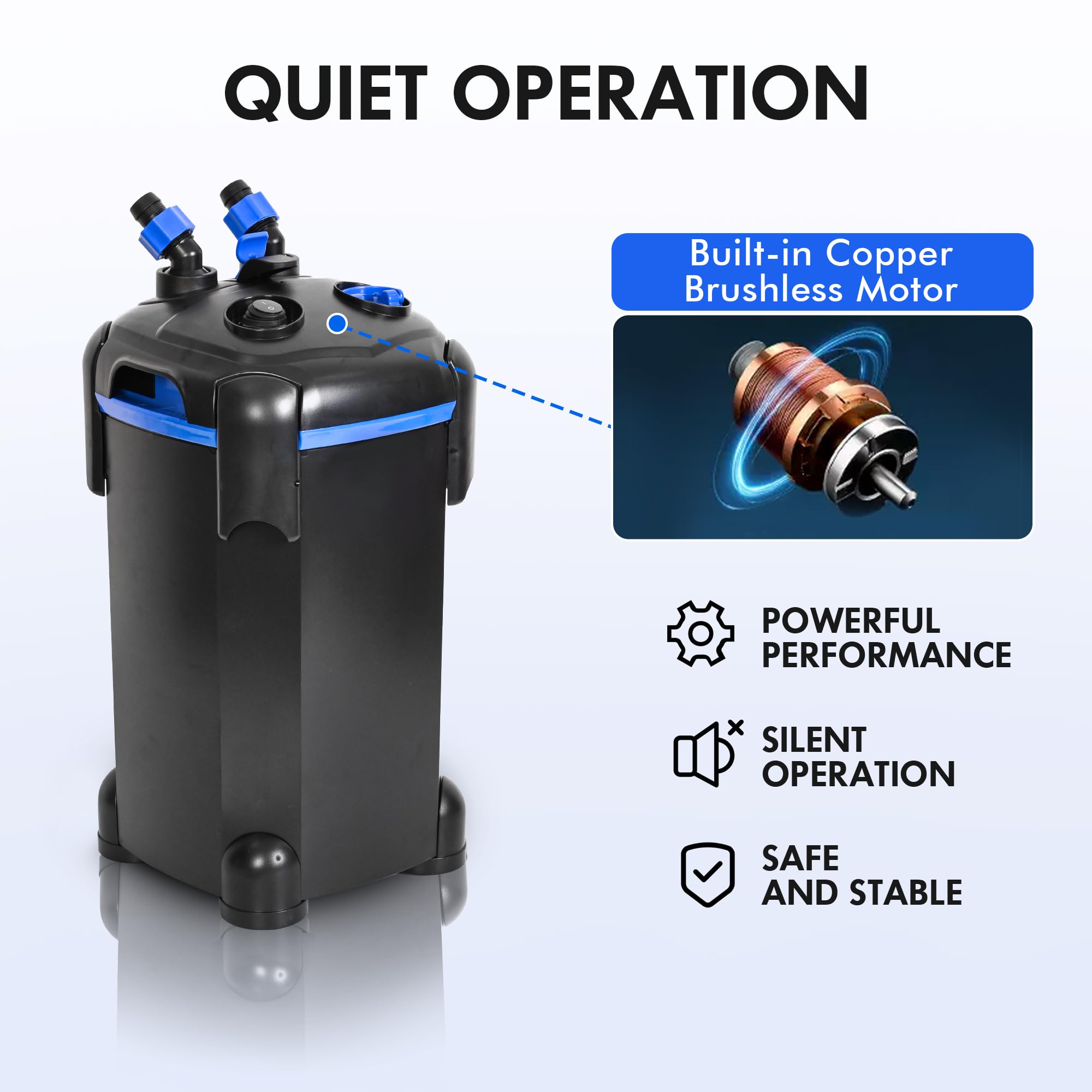 AMOSIJOY canister filter in-tank installation with near-silent performance under 30 dB