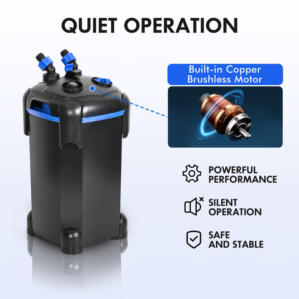AMOSIJOY canister filter in-tank installation with near-silent performance under 30 dB