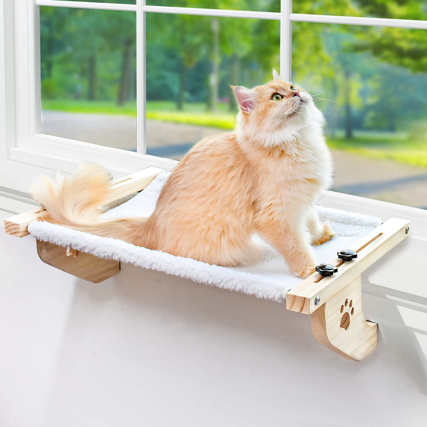 AMOSIJOY cat sill window perch with wood-metal frame for sunny lounging
