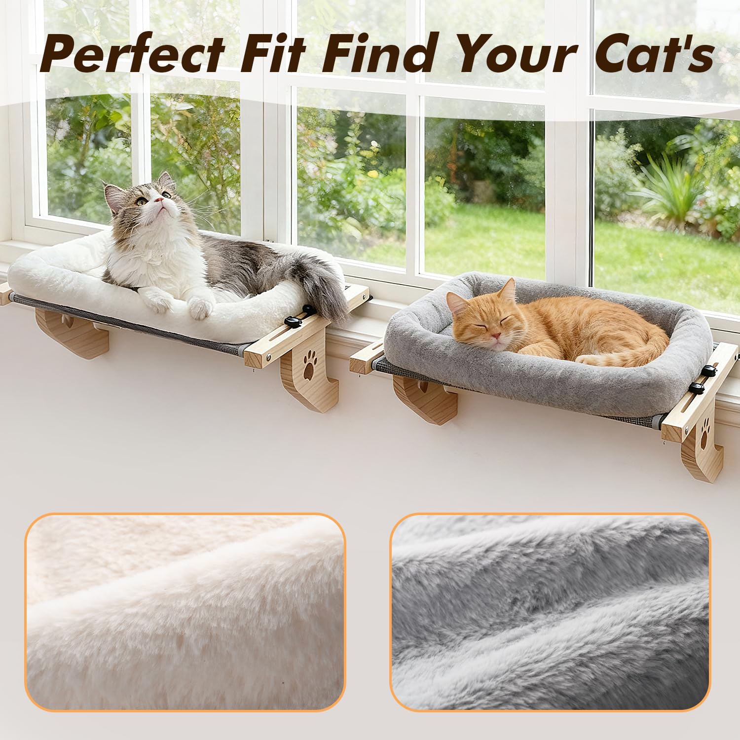 AMOSIJOY large-cat window perch holds up to 40 lbs for larger felines.