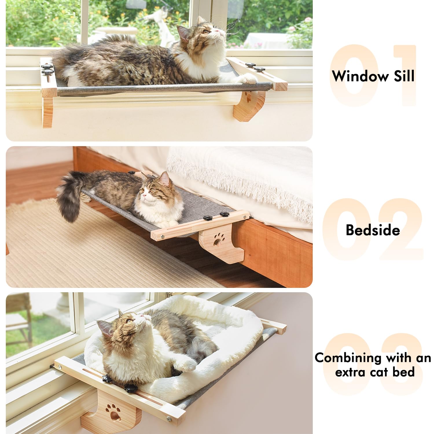 AMOSIJOY wood and metal frame cat window bed for safety and style