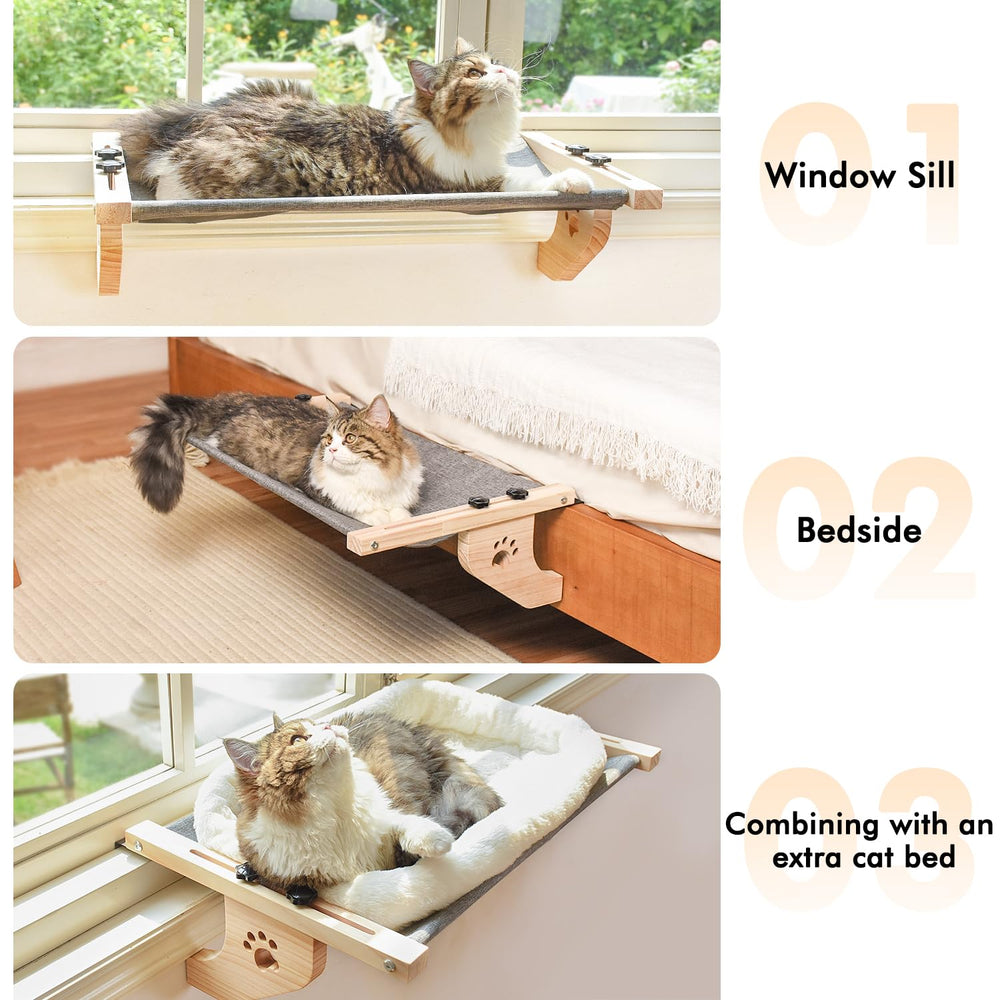 AMOSIJOY wood and metal frame cat window bed for safety and style