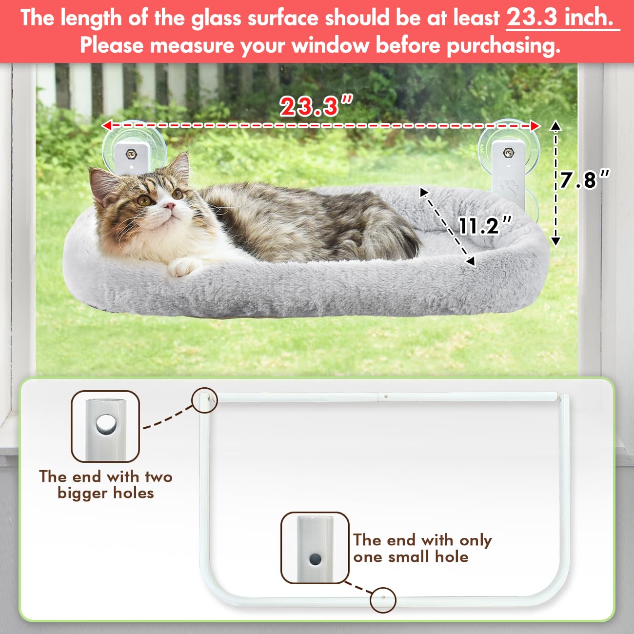 AMOSIJOY cordless cat window perch with suction cups for sturdy mounting