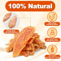 Amzey Chicken Jerky Dog Treats close-up texture shows premium real chicken.