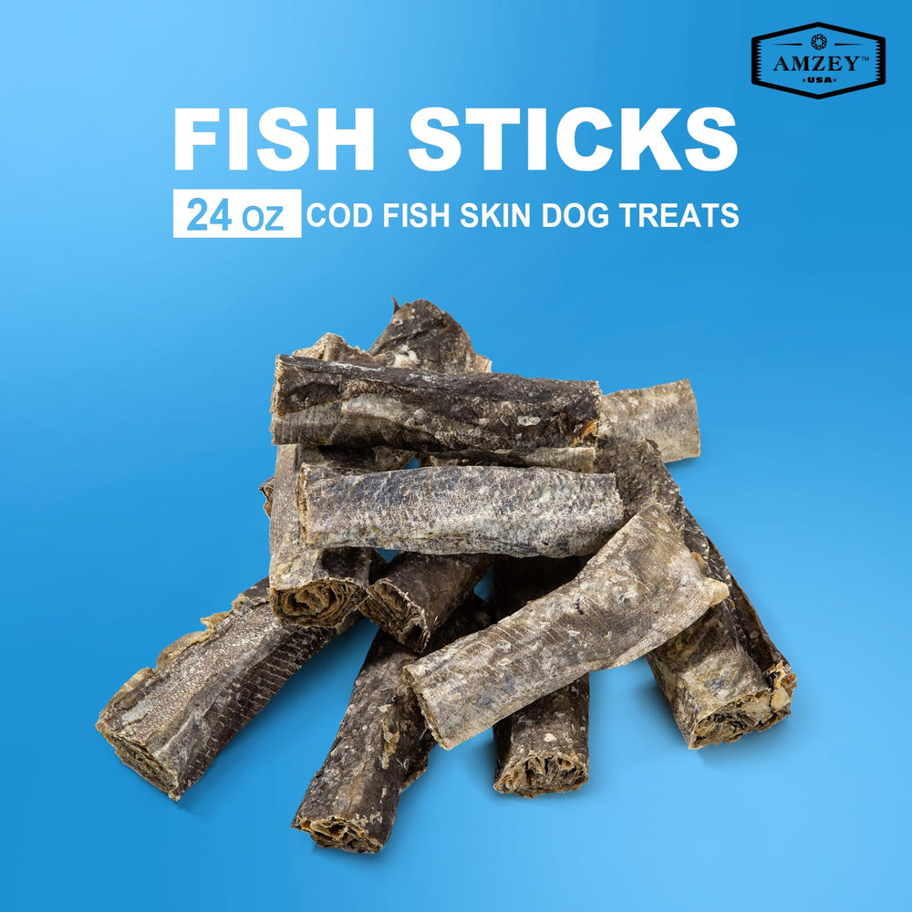 Amzey Dog enjoying cod skin chew in yard.
