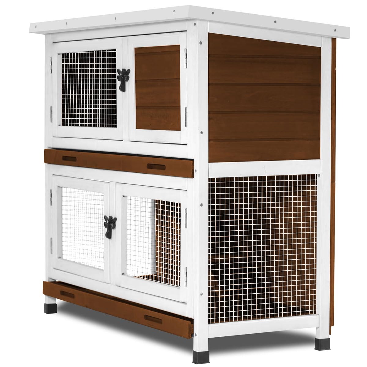AMZOSS 2-story rabbit hutch shows sturdy wooden construction for durable housing.
